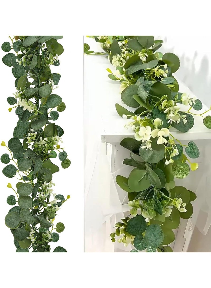 Bukela 2 Pack Artificial Eucalyptus Garland 5.9FT Spring Greenery Garland Summer Fall Faux Silver Dollar Eucalyptus Greenery Vines for Home Table Mantle Wedding Arch Birthday Party Indoor Outdoor Decor - Image 1