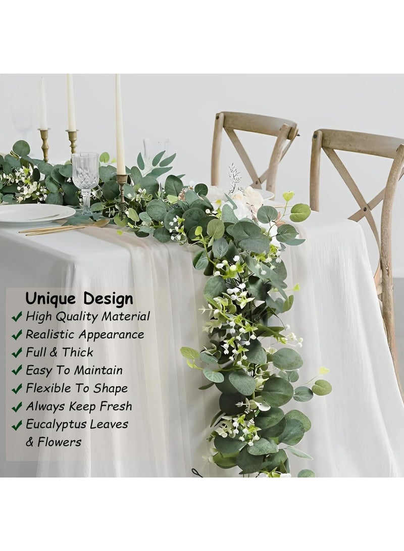 Bukela 2 Pack Artificial Eucalyptus Garland 5.9FT Spring Greenery Garland Summer Fall Faux Silver Dollar Eucalyptus Greenery Vines for Home Table Mantle Wedding Arch Birthday Party Indoor Outdoor Decor - Image 2