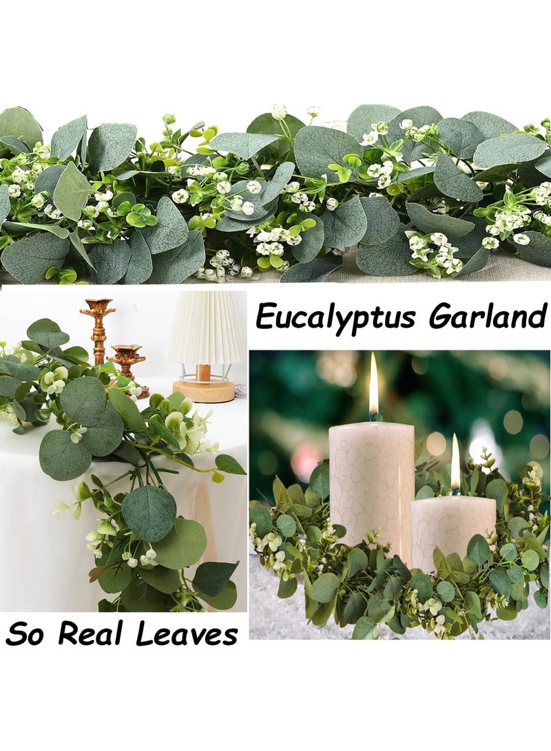 Bukela 2 Pack Artificial Eucalyptus Garland 5.9FT Spring Greenery Garland Summer Fall Faux Silver Dollar Eucalyptus Greenery Vines for Home Table Mantle Wedding Arch Birthday Party Indoor Outdoor Decor - Image 3