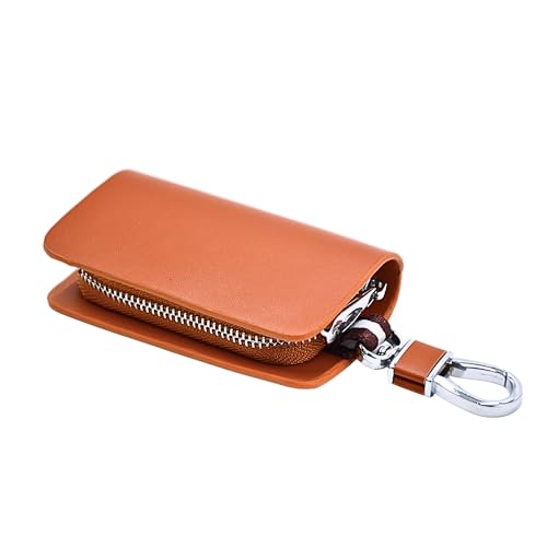 KMH Premium Scandinavian Nappa Car Key Wallet Bag | Smart Keychain Holder with Metal Hook Keyring Zipper Bag | Wallet for Key Holder Cover Shell Case Pouch Holder Key Fob Protector (Tan) - Image 5