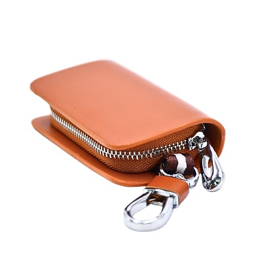KMH Premium Scandinavian Nappa Car Key Wallet Bag | Smart Keychain Holder with Metal Hook Keyring Zipper Bag | Wallet for Key Holder Cover Shell Case Pouch Holder Key Fob Protector (Tan) - Image 3