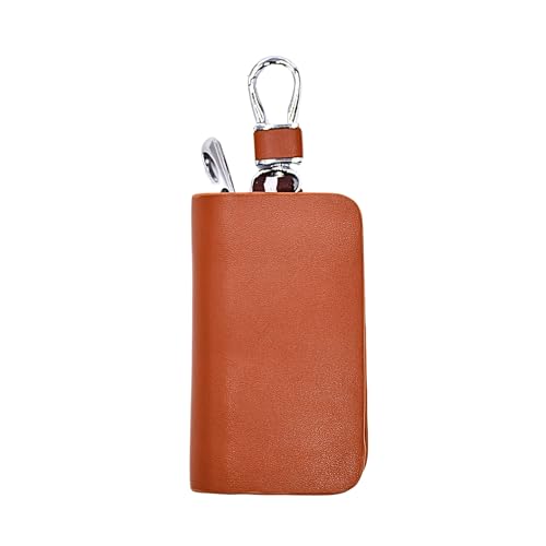 KMH Premium Scandinavian Nappa Car Key Wallet Bag | Smart Keychain Holder with Metal Hook Keyring Zipper Bag | Wallet for Key Holder Cover Shell Case Pouch Holder Key Fob Protector (Tan) - Image 4