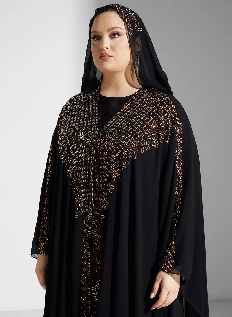 Khizana Embellished Detail Abaya With Hood