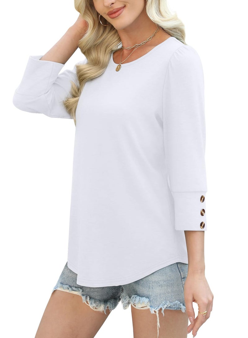 OFEEFAN Fall Clothes Womens Tops for Teachers Dressy Casual 3/4 Length Sleeve White Tshirts Shirts Summer Blouses Beach Vacation Plus Size Spring Fashion Clothing 3XL - Image 4