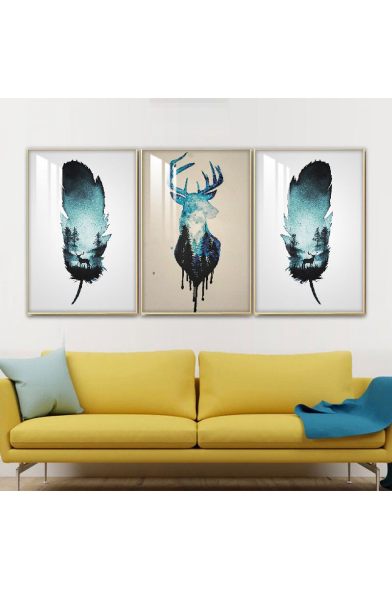 Marktna Three wooden wall painting with a frame and a clear acrylic layer - Image 1