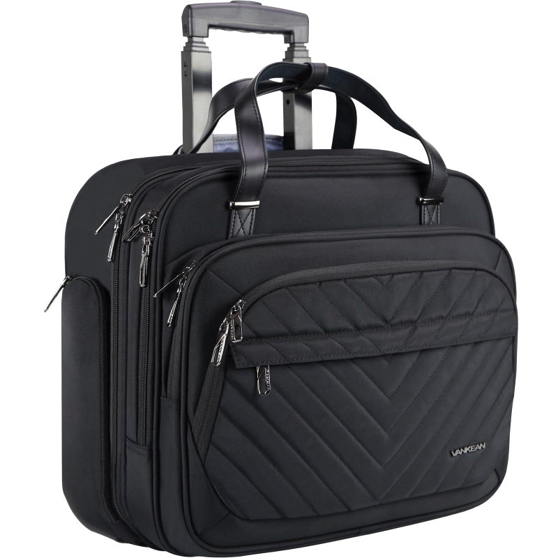 VANKEAN Rolling Laptop Bag for Women with Wheels 156 Inch Water Repellent Overnight Computer Bag with RFID Pockets for Travel Business Work Black - Image 2