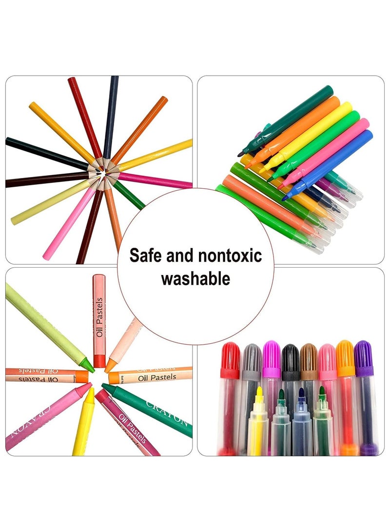 Eleish 208 pcs Art Supplies Kit for Painting,Drawing Art Kit for Kids with Double Sided Trifold Easel, Oil Pastels, Crayons, Colored Pencils, Watercolor for Kids Girls Boys Teens Artist - Image 4