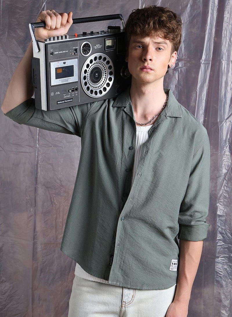 Hubberholme Men Comfort Fit Cuban Collar Textured Casual Shirt  - Image 1