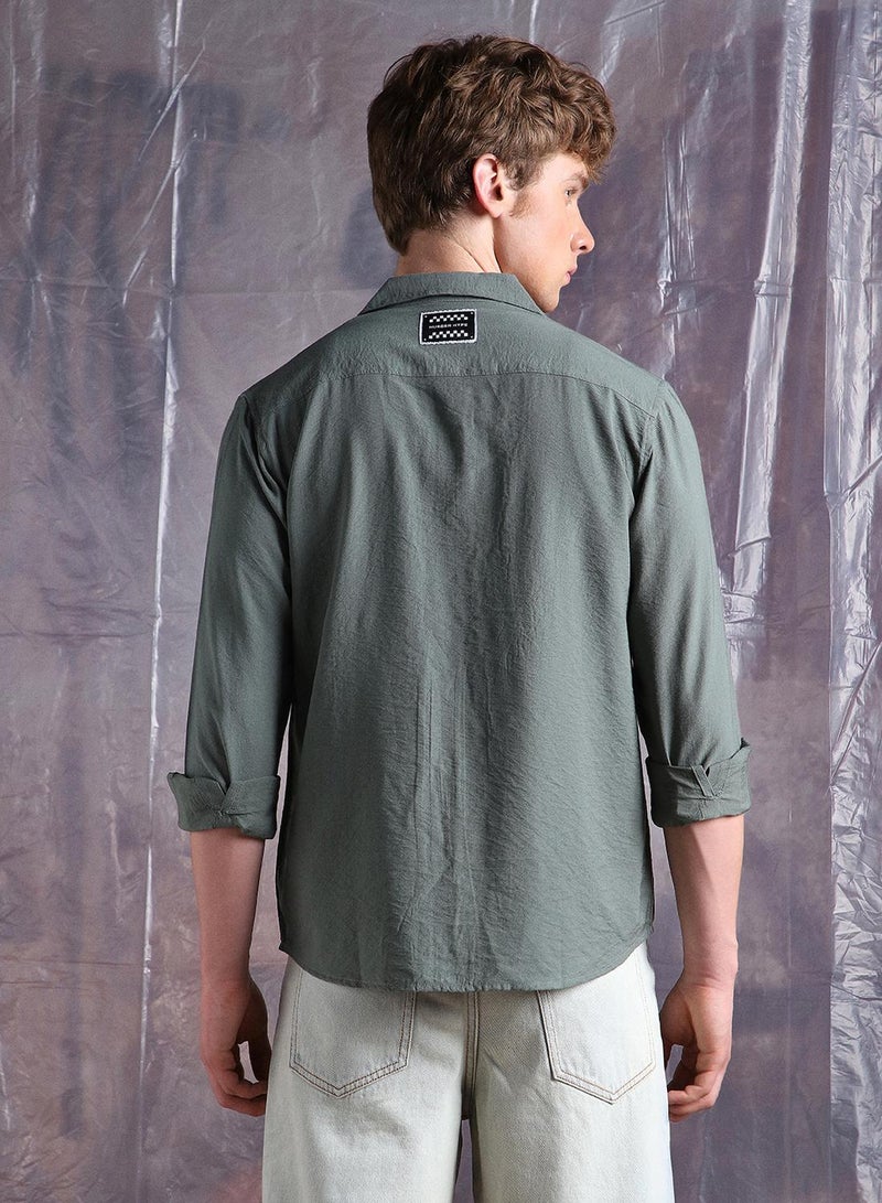 Hubberholme Men Comfort Fit Cuban Collar Textured Casual Shirt  - Image 5