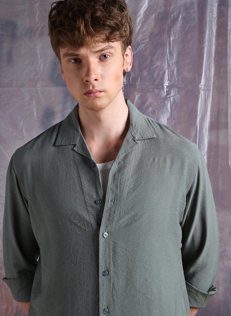 Hubberholme Men Comfort Fit Cuban Collar Textured Casual Shirt  - Image 4