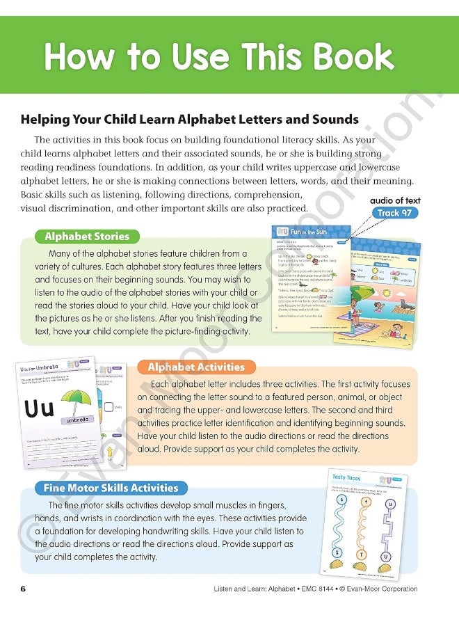 Alphabet, PreK Workbook: Listen and Learn Audio Workbook, Phonemic Awareness and Phonics