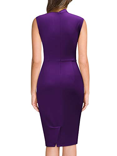 Miusol Women's Retro 1950s Style Half Collar Ruffle Cocktail Pencil Dress (Large, Purple) - Image 2