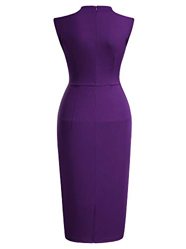 Miusol Women's Retro 1950s Style Half Collar Ruffle Cocktail Pencil Dress (Large, Purple) - Image 4