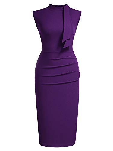 Miusol Women's Retro 1950s Style Half Collar Ruffle Cocktail Pencil Dress (Large, Purple) - Image 3