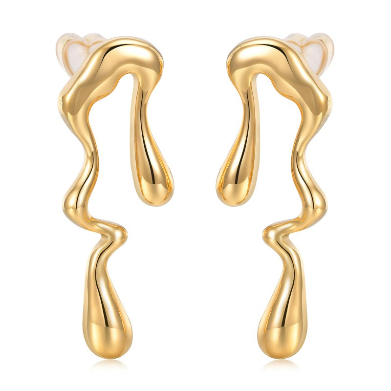 MPRAINBOW Womens Gold Studs Earrings, 14K Gold Plated Personality Big Stud Earring,Stainless Steel Hypoallergenic Ear Rings Trendy Jewelry,Christmas Birthday Gifts for Her Girlfriend Sister - Image 1