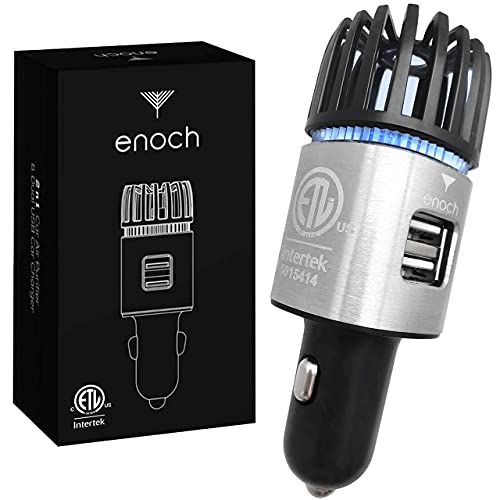 Enoch Car Air Purifier Premium Air Ionizer 12V PlugIn Ionic Ozone Deodorizer Accessory with Dual USB Car Charger Eliminates Cigarette Smoke Pet and Food Odors Dust Gray Silver - Image 1