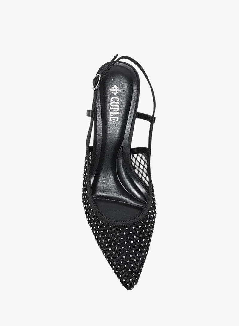 Cuple  slingback pointed heel shoe netted design for Women | Best Price UAE