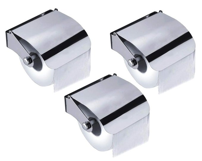 WALL MOUNTED STAINLESS STEEL PAPER TOWEL HOLDER TOILET TISSUE HOLDER ROLL PAPER HOLDER BOX ROLL ORGANIZER FOR KITCHEN BATHROOM MATERIAL STAINLESS STEEL SILVER PACK OF 3