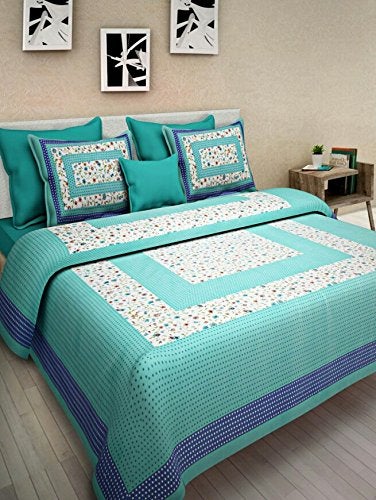 BedZone Cotton Paisley Rajasthani Jaipuri Combo Bedsheet with 4 Pillow Cover Multicolour Queen Set of 2 - Image 2