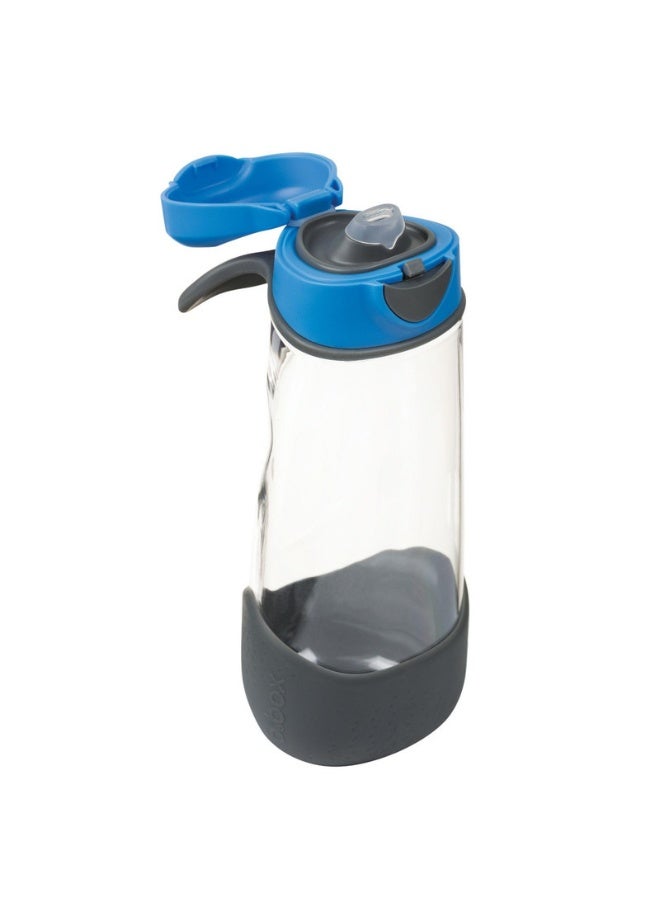 B.Box Sport Spout Drink Bottle for Kids | Easy-Flow Silicone Spout | Leakproof Push Button Lid | Ergonomic Triangle Grip | BPA-Free Tritan™ Water Bottle | 15.2 fl oz | 600ml-Blue Slate - Image 1