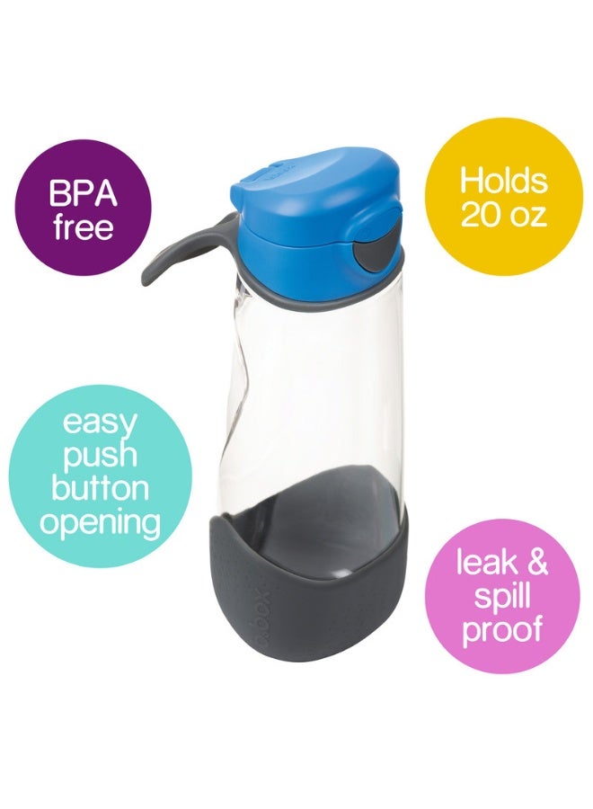 B.Box Sport Spout Drink Bottle for Kids | Easy-Flow Silicone Spout | Leakproof Push Button Lid | Ergonomic Triangle Grip | BPA-Free Tritan™ Water Bottle | 15.2 fl oz | 600ml-Blue Slate - Image 2