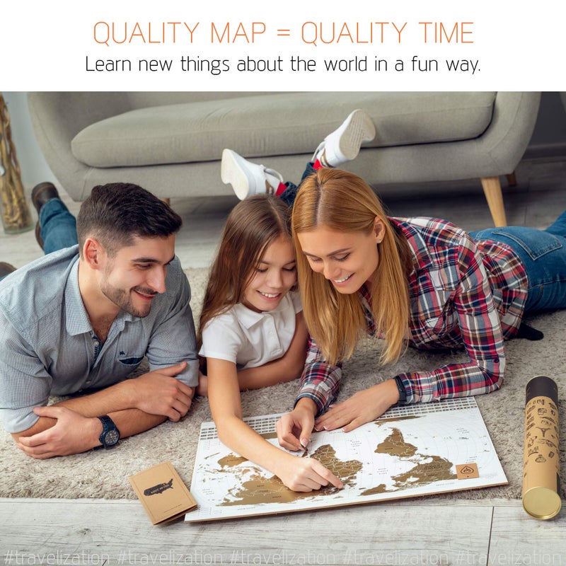 Travelization خريطة العالم القابلة للخدش من ترافليزيشن مع 196 علم دولة 24" × 17" خريطة سفر قابلة للتأطير بألوان زاهية وطلاء ذهبي فاخر، متتبع جميل للأماكن التي تمت زيارتها للمسافرين، أبيض - Image 5