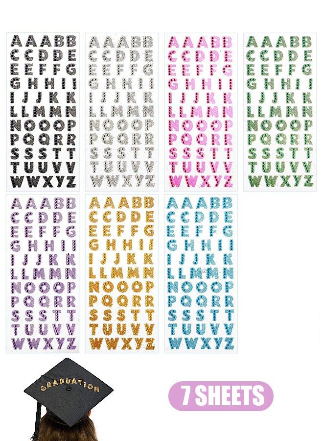 7 Pcs Glitter Alphabet Letter Stickers, Self Adhesive Stickers, DIY Decorative Stickers for Grad Cap and Handicraft Art Ect (Colorful) - Image 1