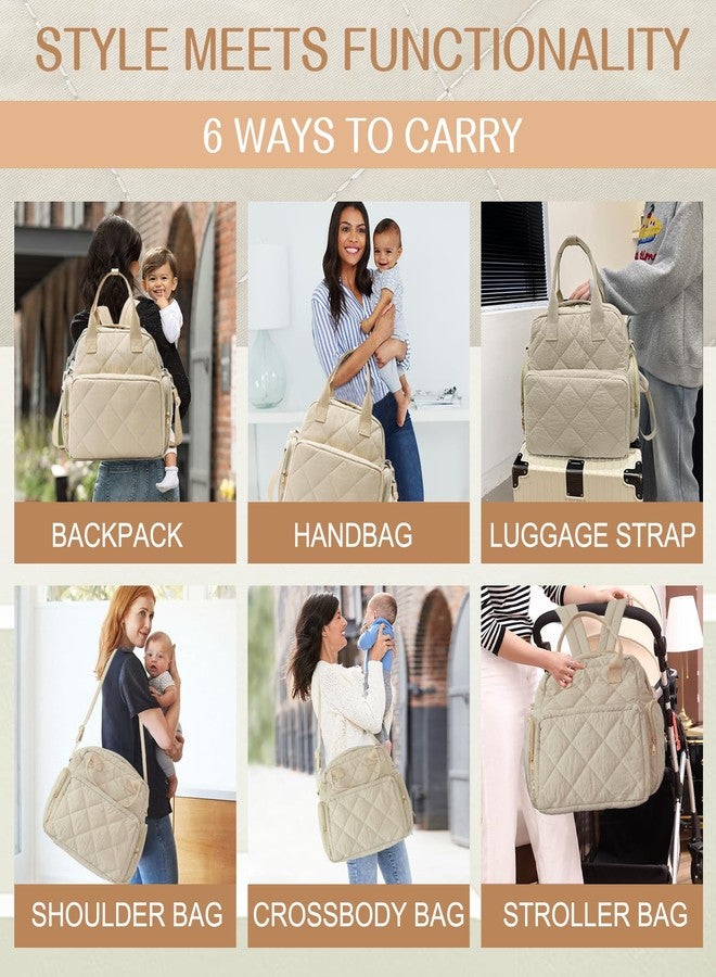 Mozzilog Large Diaper Bags with Changing Pad, 6 in 1 Travel Diapers Backpack, Baby Bag for Mom Quilted Mommy Daipering, Hospital Bag for Women Labor Delivery Maternity Tote (Light Khaki) - Image 2