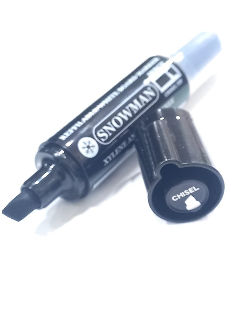 سنو مان قلم سبوره أسود سن مشطوف قابل لأعادة التعبئة - Image 2