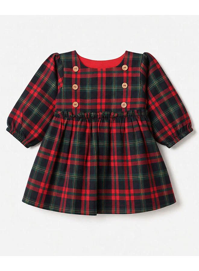 Babyhug Babyhug Cotton Woven Full Sleeves Frock with Leggings and Checks Print - Red