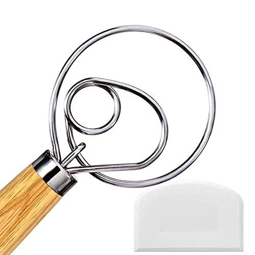 Plateau ELK Danish Dough Whisk, Dutch Style Bread Whisk For Sourdough Cooking Kitchen with Stainless Steel Danish Sourdough Whisks Bread Mixer 13" and Dough Scraper - Image 1