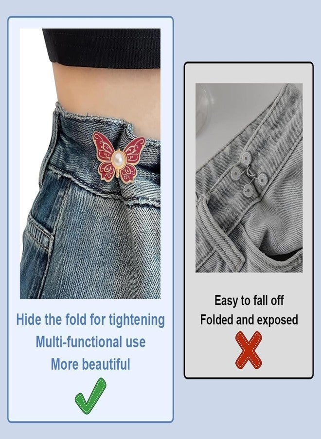 VAMA 5 Set Adjustable Waist Tightener Clips for Jeans Detachable Jean Buttons with Butterfly Design, No Sew Tools Waist Buckle Extender for Loose Pants, Reusable Jean Button Pins for Girls & Women - Image 5