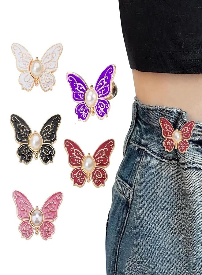 VAMA 5 Set Adjustable Waist Tightener Clips for Jeans Detachable Jean Buttons with Butterfly Design, No Sew Tools Waist Buckle Extender for Loose Pants, Reusable Jean Button Pins for Girls & Women - Image 1