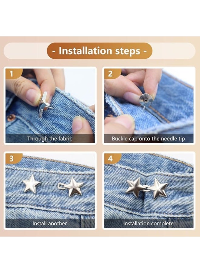 10 Set Pant Waist Tightener Star Buttons Pins for Loose Jeans Reusable Waist Cincher Clip Metal Star Brooch for Clothing Dresses Skirts No Sewing Decoration Accessories - Image 3
