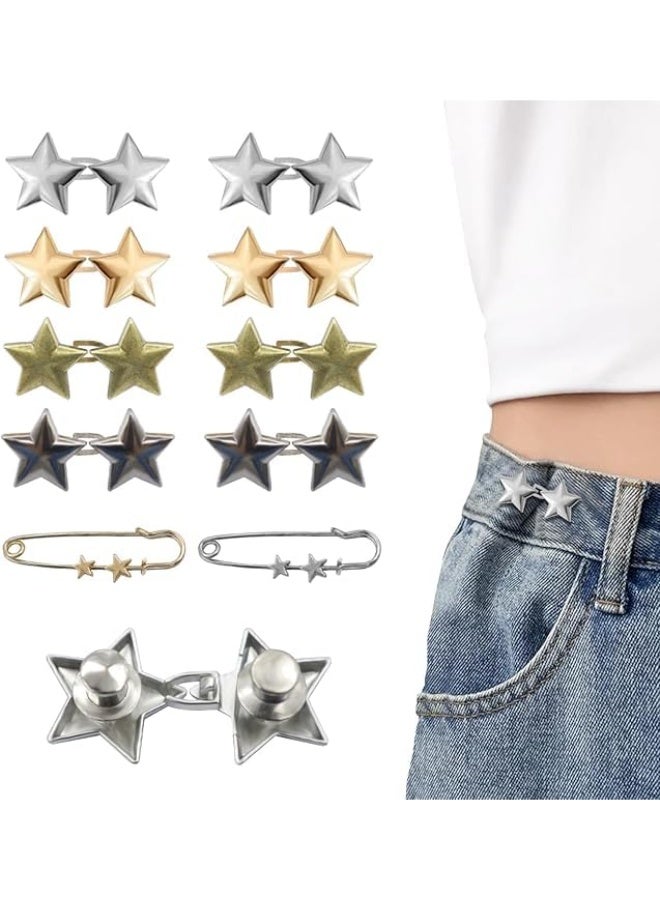 10 Set Pant Waist Tightener Star Buttons Pins for Loose Jeans Reusable Waist Cincher Clip Metal Star Brooch for Clothing Dresses Skirts No Sewing Decoration Accessories - Image 1