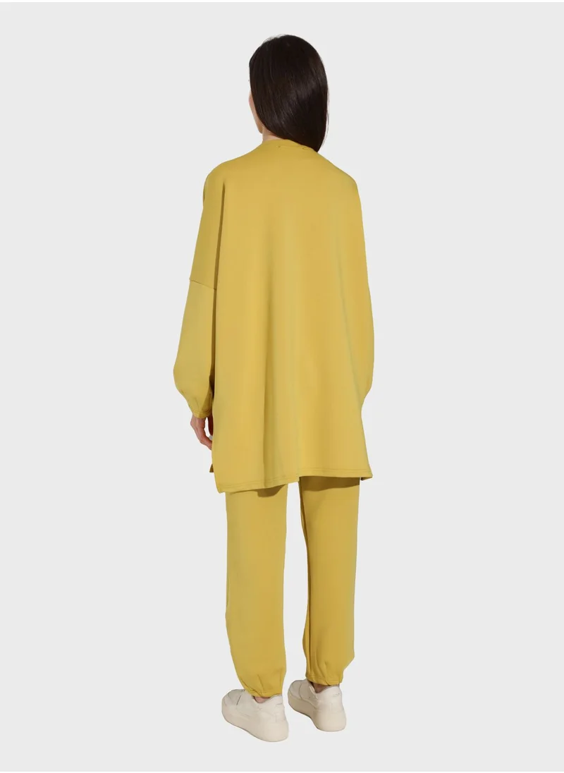 Refka by modanisa Crew Neck Top And High Waist Pants Set