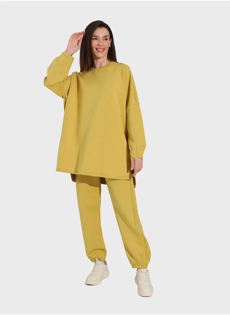 Refka by modanisa Crew Neck Top And High Waist Pants Set