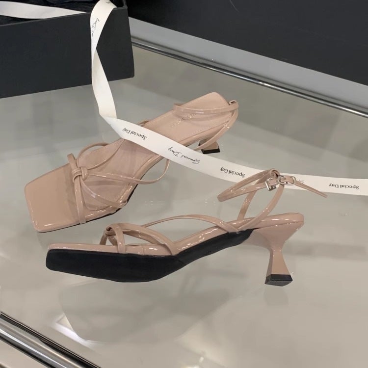 Women's Heeled Sandals with Kitten Heel and Cross Straps - Image 4