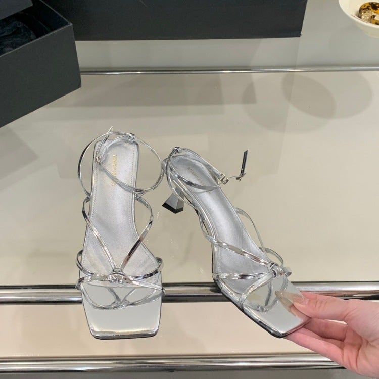 Women's Heeled Sandals with Kitten Heel and Cross Straps - Image 2