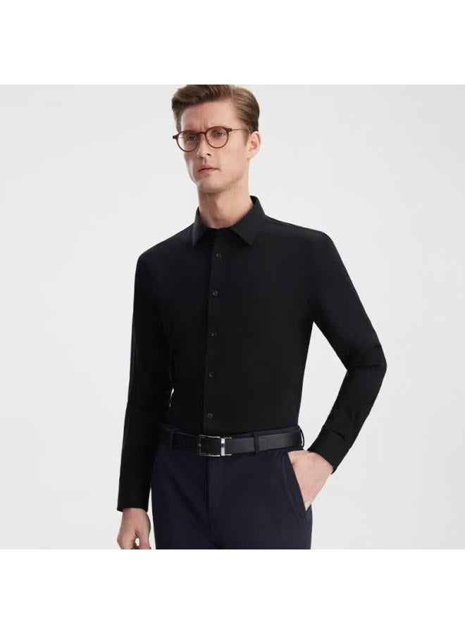 Ouding Elizabeth Ink Black High Elastic Non-iron Long Sleeve Mulberry Silk Shirt Men Ink Black 43 - Image 2