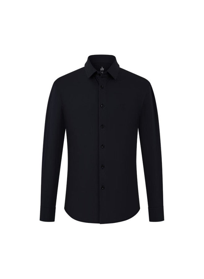 Ouding Elizabeth Ink Black High Elastic Non-iron Long Sleeve Mulberry Silk Shirt Men Ink Black 43 - Image 4