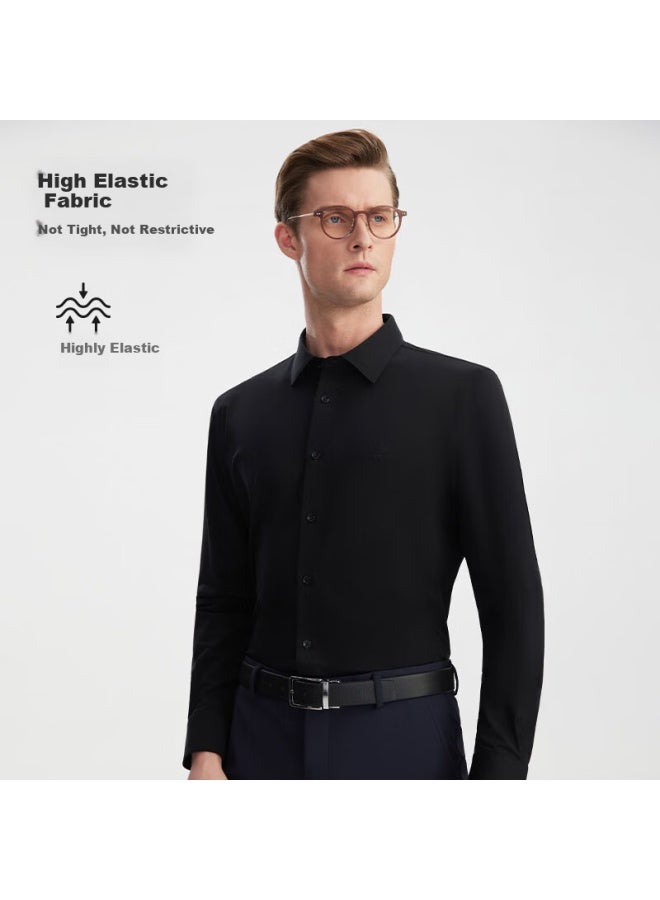 Ouding Elizabeth Ink Black High Elastic Non-iron Long Sleeve Mulberry Silk Shirt Men Ink Black 43 - Image 1