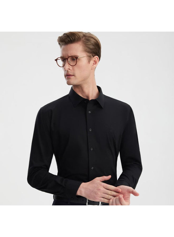 Ouding Elizabeth Ink Black High Elastic Non-iron Long Sleeve Mulberry Silk Shirt Men Ink Black 43 - Image 3