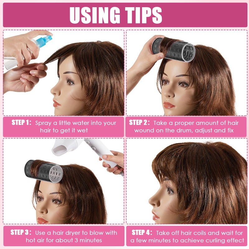 WILLBOND 4 Pcs Long Hair Rollers for Bangs Aluminum Core Curlers Thermal Self Grip Roller for Long and Medium Hair Women Hairstyle(4.7 x 2 Inch,Black) - Image 3