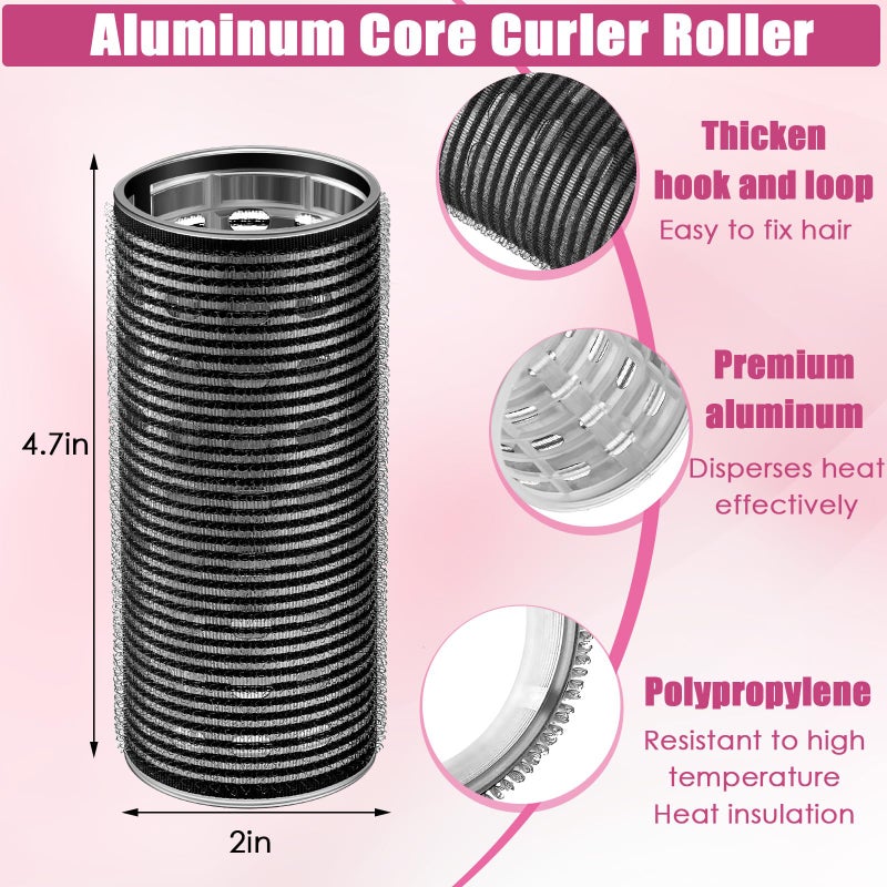 WILLBOND 4 Pcs Long Hair Rollers for Bangs Aluminum Core Curlers Thermal Self Grip Roller for Long and Medium Hair Women Hairstyle(4.7 x 2 Inch,Black) - Image 2