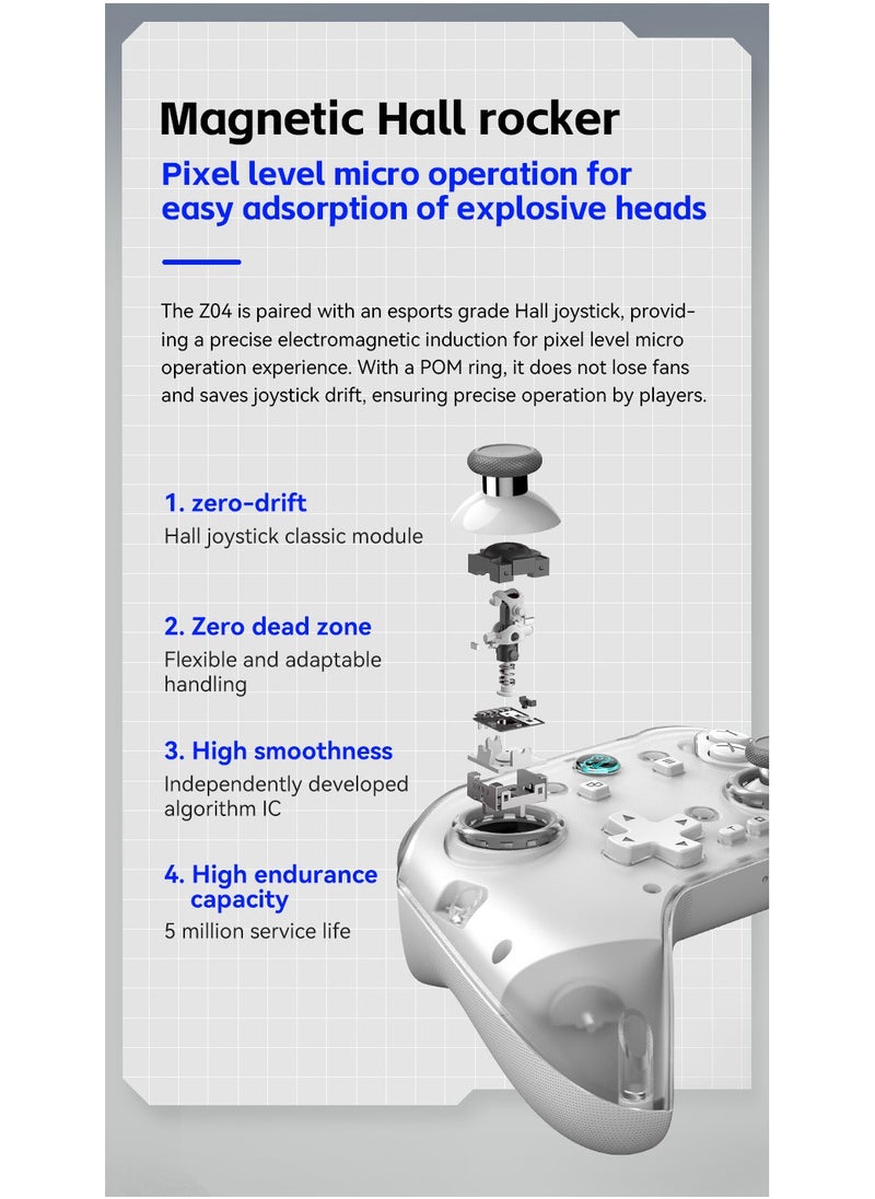 MingPin Z04 Wireless Game Controller with Charging Dock – Multi-Platform Support (Apple, Android, PC, TV), Hall Joystick, Dual-Trigger Switch, Magnetic Cover, Macro Programming, 6-Axis Gyroscope, and Turbo Mode（White）  - Image 3