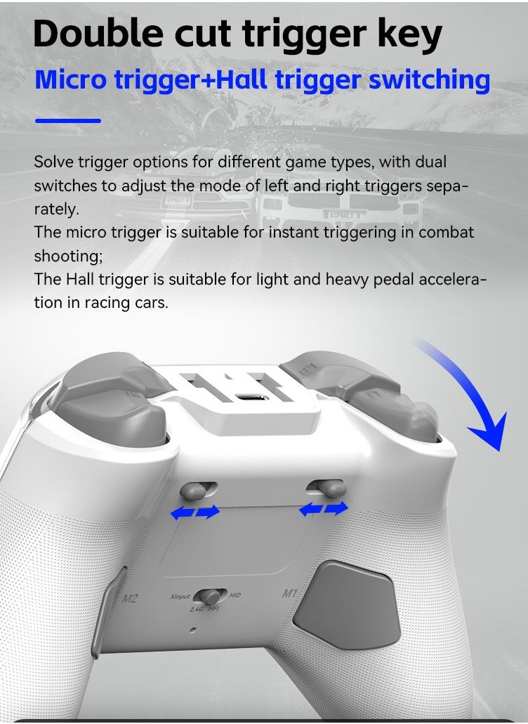 MingPin Z04 Wireless Game Controller with Charging Dock – Multi-Platform Support (Apple, Android, PC, TV), Hall Joystick, Dual-Trigger Switch, Magnetic Cover, Macro Programming, 6-Axis Gyroscope, and Turbo Mode（White）  - Image 4