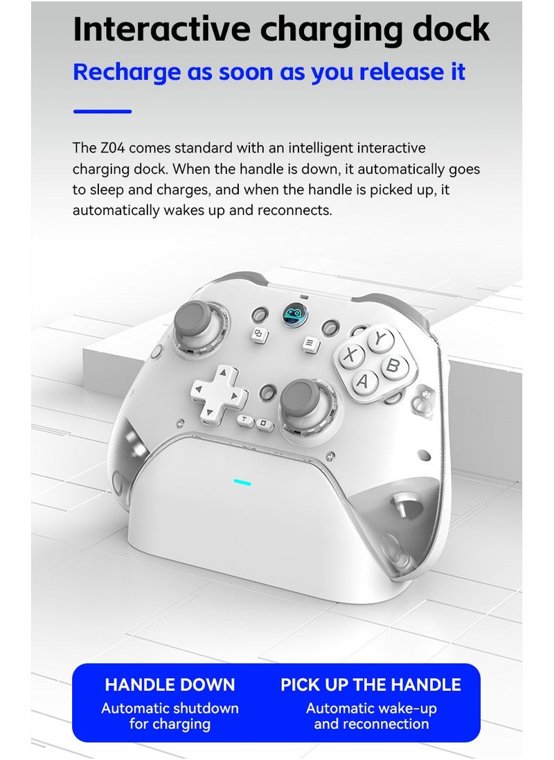 MingPin - Z04 Wireless Game Controller with Charging Dock – Multi-Platform Support (Apple, Android, PC, TV), Hall Joystick, Dual-Trigger Switch, Magnetic Cover, Macro Programming, 6-Axis Gyroscope, and Turbo Mode（White） - Image 1