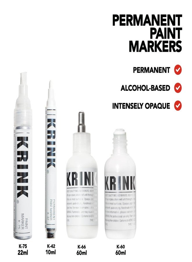 Krink Paint Marker 4-Pc White Set - Graffiti Markers Pack of 4 Includes K-60 Mop - K-66 Ball-Point - K-42 Bullet-Tip - K-75 Chisel-Tip - Alcohol-based White Paint Marker Set for Multiple Surfaces - Image 3