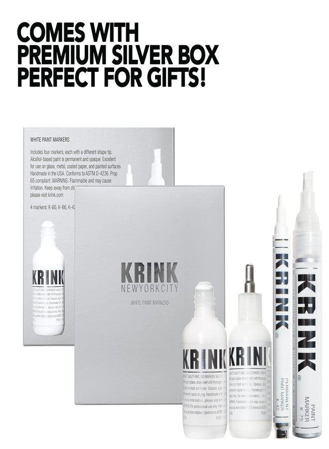 Krink Paint Marker 4-Pc White Set - Graffiti Markers Pack of 4 Includes K-60 Mop - K-66 Ball-Point - K-42 Bullet-Tip - K-75 Chisel-Tip - Alcohol-based White Paint Marker Set for Multiple Surfaces - Image 5